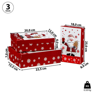 Boxenset 3er Set 'Nikolaus/Schneemann' 3D-Optik 3 Größen Karton Weihnachtsgeschenke Geschenkboxen Schachteln Boxen Verpackung
