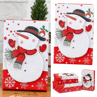 Boxenset 3er Set 'Nikolaus/Schneemann' 3D-Optik 3 Größen Karton Weihnachtsgeschenke Geschenkboxen Schachteln Boxen Verpackung