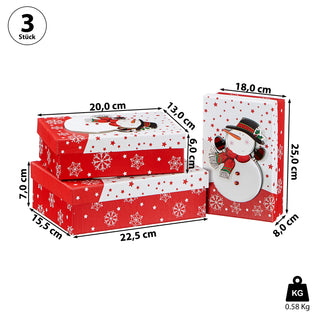 Boxenset 3er Set 'Nikolaus/Schneemann' 3D-Optik 3 Größen Karton Weihnachtsgeschenke Geschenkboxen Schachteln Boxen Verpackung