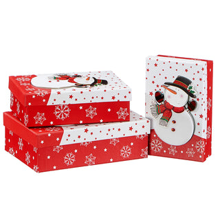 Boxenset 3er Set 'Nikolaus/Schneemann' 3D-Optik 3 Größen Karton Weihnachtsgeschenke Geschenkboxen Schachteln Boxen Verpackung