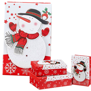 Boxenset 3er Set 'Nikolaus/Schneemann' 3D-Optik 3 Größen Karton Weihnachtsgeschenke Geschenkboxen Schachteln Boxen Verpackung