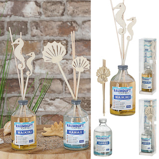 Raumduft 'Sylt' 100ml 4 Rattanstäbe 2 Dekostäbe 5x21cm Glas Duftaroma Diffuser Duftspender Zimt Gewürznelken Lavendel