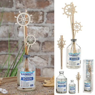 Raumduft 'Sylt' 100ml 4 Rattanstäbe 2 Dekostäbe 5x21cm Glas Duftaroma Diffuser Duftspender Zimt Gewürznelken Lavendel