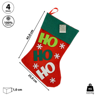 Weihnachtssocke 'HoHoHo' 4er Set 25x40x1 cm Filz rot grün Weihnachtsstrumpf Nikolausschuh Geschenktasche