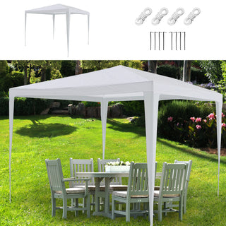 Pavillon Partyzelt 3x3m weiß Stahl PE Plane 90g/m² 4 Seile 8 Heringe  UV-Schutz Zelt Gartenpavillon Gartenzelt