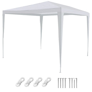 Pavillon Partyzelt 3x2,6x3m weiß Stahl PE Plane 90g/m² 4 Seile 8 Heringe  UV-Schutz Zelt Gartenpavillon Gartenzelt
