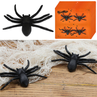 Spinnen 6x4er Set beflockt schwarz 8x6cm Kunststoff Polyester Halloween-Deko Spinne Spinnentier Gruselspinne