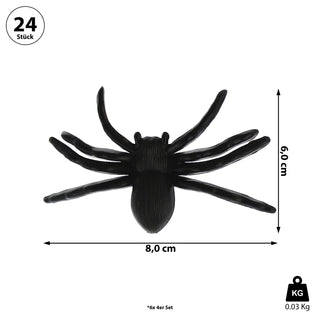 Spinnen 6x4er Set beflockt schwarz 8x6cm Kunststoff Polyester Halloween-Deko Spinne Spinnentier Gruselspinne