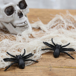 Spinnen 6x4er Set beflockt schwarz 8x6cm Kunststoff Polyester Halloween-Deko Spinne Spinnentier Gruselspinne