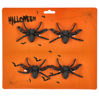 Spinnen 6x4er Set beflockt schwarz 8x6cm Kunststoff Polyester Halloween-Deko Spinne Spinnentier Gruselspinne