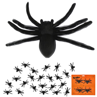 Spinnen 6x4er Set beflockt schwarz 8x6cm Kunststoff Polyester Halloween-Deko Spinne Spinnentier Gruselspinne