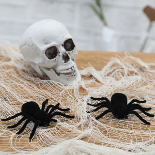 Spinnen 6x4er Set beflockt schwarz 8x6cm Kunststoff Polyester Halloween-Deko Spinne Spinnentier Gruselspinne