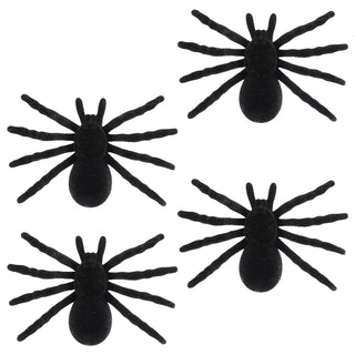 Spinnen 6x4er Set beflockt schwarz 8x6cm Kunststoff Polyester Halloween-Deko Spinne Spinnentier Gruselspinne