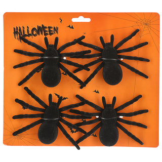 Spinnen 6x4er Set beflockt schwarz 8x6cm Kunststoff Polyester Halloween-Deko Spinne Spinnentier Gruselspinne