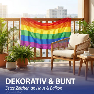 Fahne Regenbogenfarben 150x90cm Polyester bunt Dekofahne in LGBTQ-Design Equality Diversity Events Festivals Hissflagge mit Metallösen
