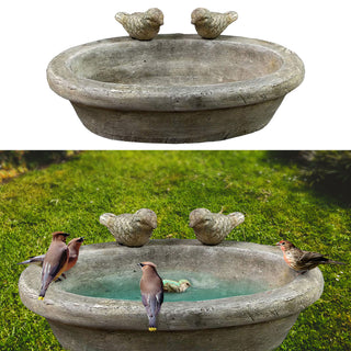 Vogeltränke mit zwei Vögeln Zement 27x20cm Wasserbecken Vogelbad Vogelbecken Gartendekoration