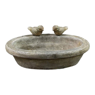 Vogeltränke mit zwei Vögeln Zement 27x20cm Wasserbecken Vogelbad Vogelbecken Gartendekoration
