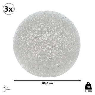 LED Deko Kugel Soft 3er Set Ø8cm warmweiß Kunststoff Metall Stimmungslicht Lichtkugel Lichtball Bruchglas-Optik