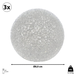 LED Deko Kugel Soft 3er Set Ø8cm warmweiß Kunststoff Metall Stimmungslicht Lichtkugel Lichtball Bruchglas-Optik