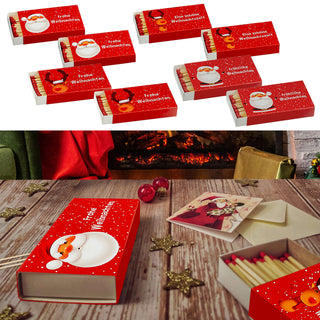 Streichhölzer 'Frohe Weihnachten' 8er Set 4 Motive 10cm lang 12.5x2x6,5cm Karton Zündhölzer Streichholzschachtel Anzünder