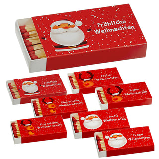 Streichhölzer 'Frohe Weihnachten' 8er Set 4 Motive 10cm lang 12.5x2x6,5cm Karton Zündhölzer Streichholzschachtel Anzünder