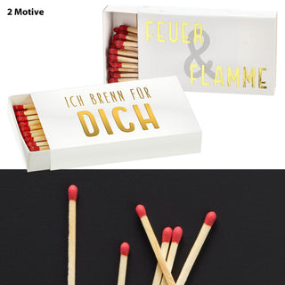 Streichhölzer Spruch 8er Set 2 Motive 10cm lang 12.5x2x6,5cm weiß gold Karton Zündhölzer Streichholzschachtel Anzünder