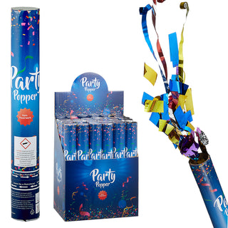 12er Set Party-Popper De Luxe 30cm Konfettikanone Folien-Luftschlangen Konfettiregen Geburtstag Silvester Party