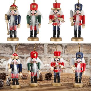 Nussknacker zum Aufhängen 4er Set bunt 3,5x8x2,5cm Kiefernholz Baumschmuck-Anhänger Weihnachtsfigur