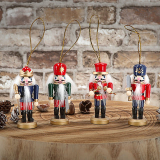 Nussknacker zum Aufhängen 4er Set bunt 3,5x8x2,5cm Kiefernholz Baumschmuck-Anhänger Weihnachtsfigur