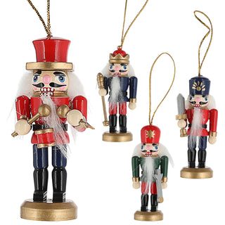 Nussknacker zum Aufhängen 4er Set bunt 3,5x8x2,5cm Kiefernholz Baumschmuck-Anhänger Weihnachtsfigur