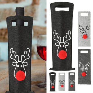 Flaschentasche Rentier 6er Set Filz hellgrau grau anthrazit rot 14,5x41,5cm Geschenktasche je Farbe 2x Flaschen