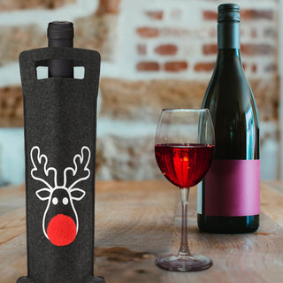 Flaschentasche Rentier 6er Set Filz hellgrau grau anthrazit rot 14,5x41,5cm Geschenktasche je Farbe 2x Flaschen