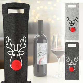 Flaschentasche Rentier 6er Set Filz hellgrau grau anthrazit rot 14,5x41,5cm Geschenktasche je Farbe 2x Flaschen