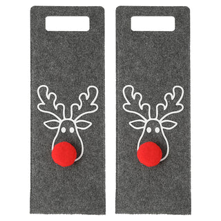 Flaschentasche Rentier 6er Set Filz hellgrau grau anthrazit rot 14,5x41,5cm Geschenktasche je Farbe 2x Flaschen