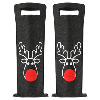 Flaschentasche Rentier 6er Set Filz hellgrau grau anthrazit rot 14,5x41,5cm Geschenktasche je Farbe 2x Flaschen