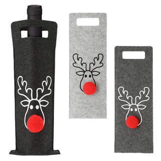 Flaschentasche Rentier 6er Set Filz hellgrau grau anthrazit rot 14,5x41,5cm Geschenktasche je Farbe 2x Flaschen