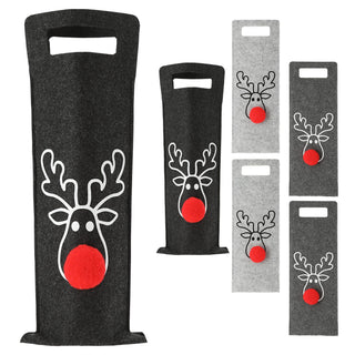 Flaschentasche Rentier 6er Set Filz hellgrau grau anthrazit rot 14,5x41,5cm Geschenktasche je Farbe 2x Flaschen