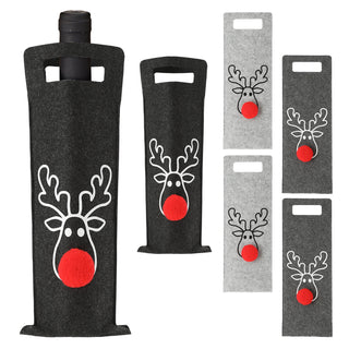 Flaschentasche Rentier 6er Set Filz hellgrau grau anthrazit rot 14,5x41,5cm Geschenktasche je Farbe 2x Flaschen
