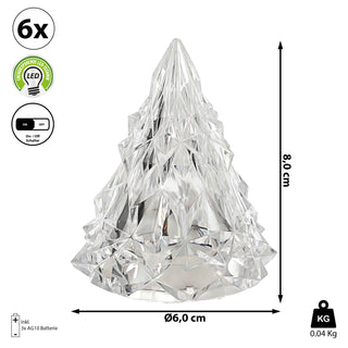LED Tannenbaum 6er Set Kunststoff batteriebetrieben weiß 6x8x6cm Leucht-Baum Christbaum Ein-/Ausschalter