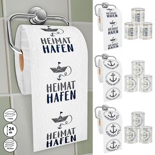 Toilettenpapier maritim 12er Set 3 Motiven 24m 2-lagig PVC 18g/qm Klopapier bedruckte Rollen WC-Papier