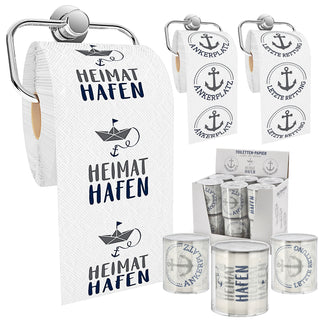 Toilettenpapier maritim 12er Set 3 Motiven 24m 2-lagig PVC 18g/qm Klopapier bedruckte Rollen WC-Papier