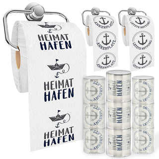 Toilettenpapier maritim 12er Set 3 Motiven 24m 2-lagig PVC 18g/qm Klopapier bedruckte Rollen WC-Papier