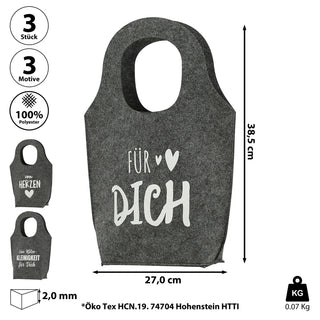 Geschenktasche 3er Set mit Sprüchen 27x38,5x10cm grau Filztasche mit Henkel Aufbewahrungstaschen Geschenkverpackung