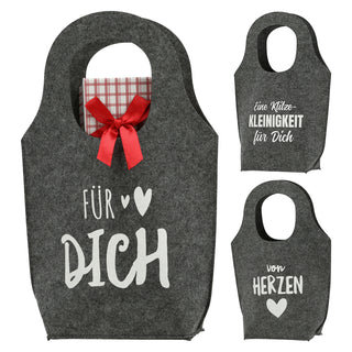 Geschenktasche 3er Set mit Sprüchen 27x38,5x10cm grau Filztasche mit Henkel Aufbewahrungstaschen Geschenkverpackung