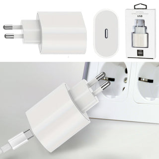 1/2x USB-C Schnellladegerät 5V 3A 20Watt 220V 56-60HZ Kunststoff weiß Netzteil Netzstecker Netzladeadapter