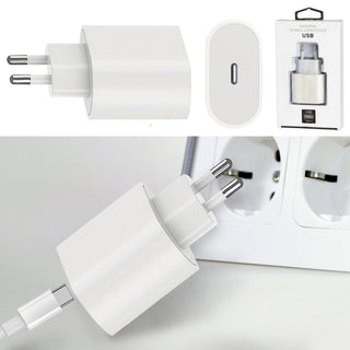 1/2x USB-C Schnellladegerät 5V 3A 20Watt 220V 56-60HZ Kunststoff weiß Netzteil Netzstecker Netzladeadapter