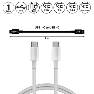 1/3x Ladekabel USB-C to USB-C 1m oder 2m 5V 2,4A 15Watt 100-200HZ Kunststoff weiß Datenkabel Ladekabel USB-Kabel