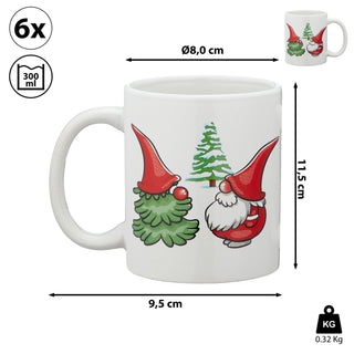 Glühweinbecher Wichtel 6er Set Ø8x9,5x11,5cm Steinzeug 300 ml Henkeltassen Teetassen Weihnachtstassen
