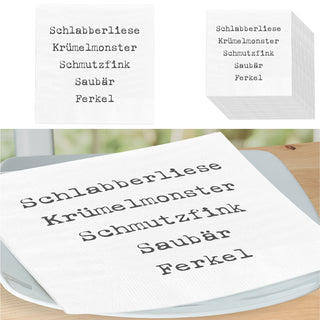 Servietten 'Schmutzfink' 60er Set 33x33cm 3-lagig Papierserviette stoffähnlich Schlagworte
