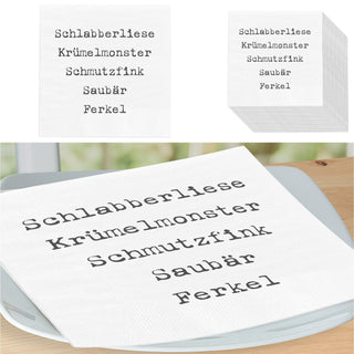 Servietten 'Schmutzfink' 60er Set 33x33cm 3-lagig Papierserviette stoffähnlich Schlagworte